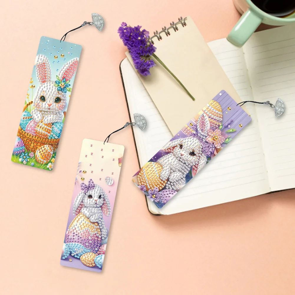 5D DIY 3Pcs Easter Rabbit Special Shape Diamond Painting Bookmark Making Kit