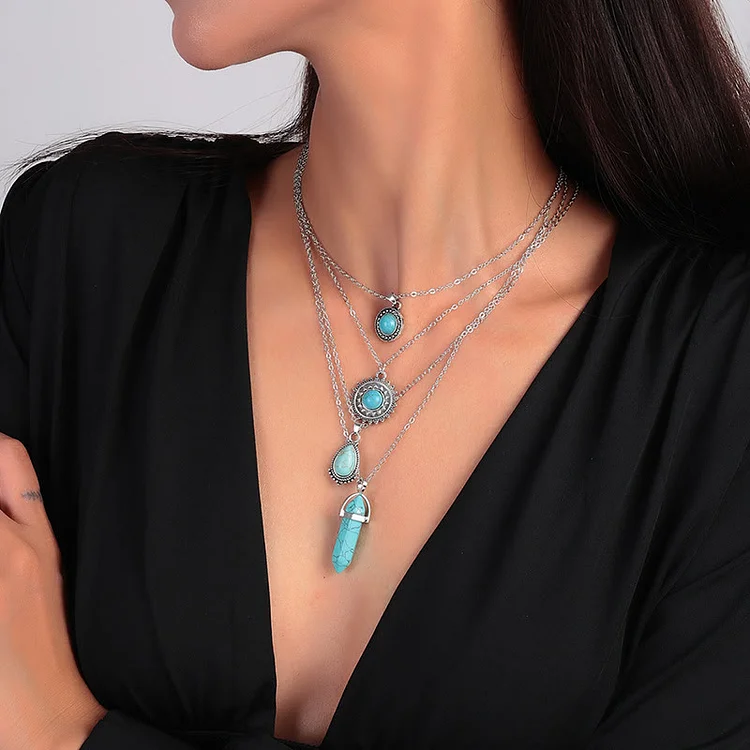 Olivenorma Turquoise Earrings Multi-layered Necklace Set