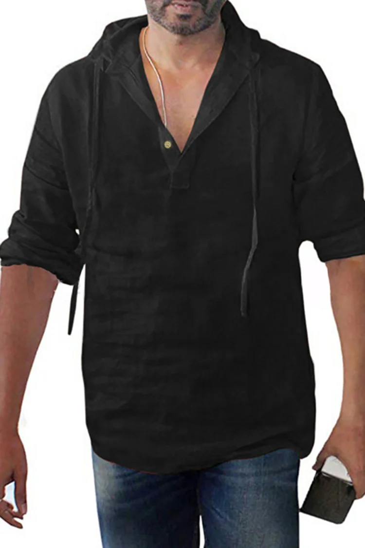 BrosWear Men's Plain Casual Hooded Long Sleeve  Shirt