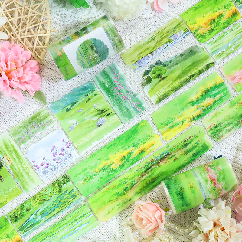 PET 테이프 - 70mm*200cm 빈티지 초원 식물 꽃무늬