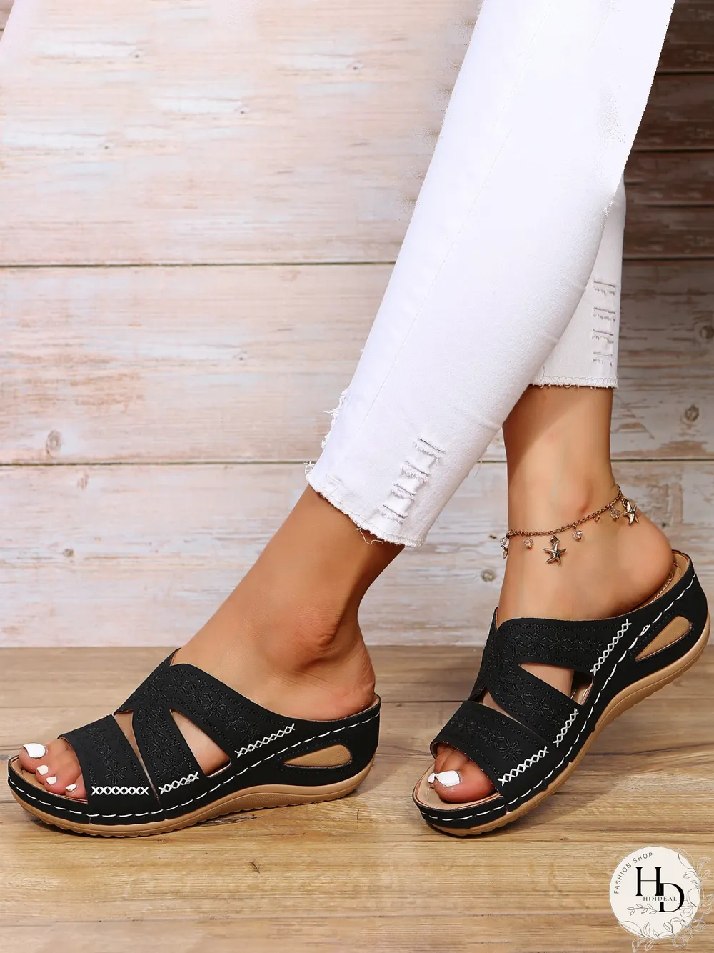 Flower Embroidered Casual Beach Sandals Slippers