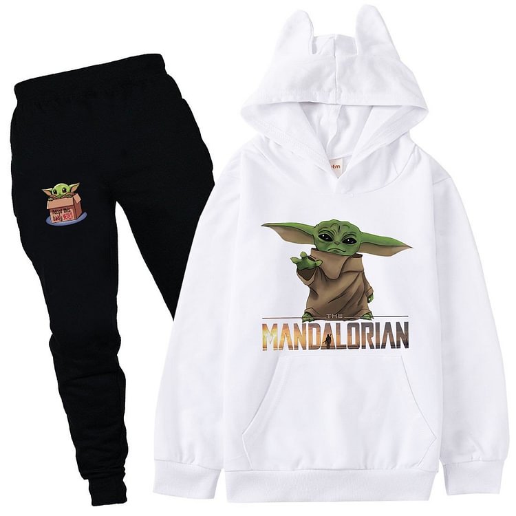 Mayoulove Baby Yoda Mandalorian Print Girls Boys Cotton Hoodie Sweatpants Outfit-Mayoulove
