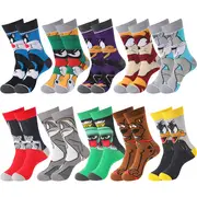 10 pairs of mens trendy cartoon pattern crew socks breathable comfy casual street style unisex socks for mens outdoor wearing all seasons wearing details 1
