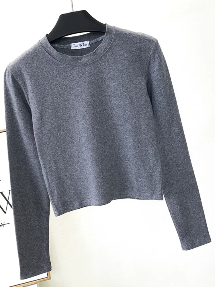 Churchf Churchf High Neck Long Sleeve Crop T-Shirt Korean Version Autumn Dong Tight Leakage Belly Button Bottom Shirt Short High Waist Sports Jacket