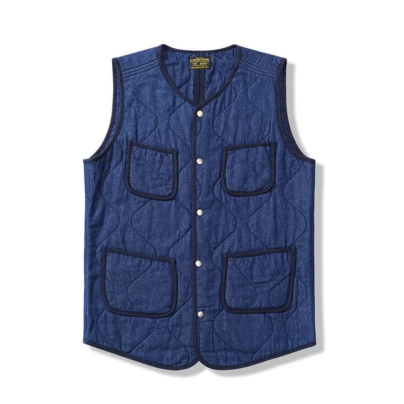 Men's Quilted Denim Vest Fishing Hunting Outdoor Denim Vest