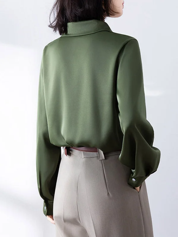 Athvotar Athvotar Shirt Woman Spring New Career OL Hanging Commuting Olive Green Shirt Workplace Interview Long-Sleeved Top