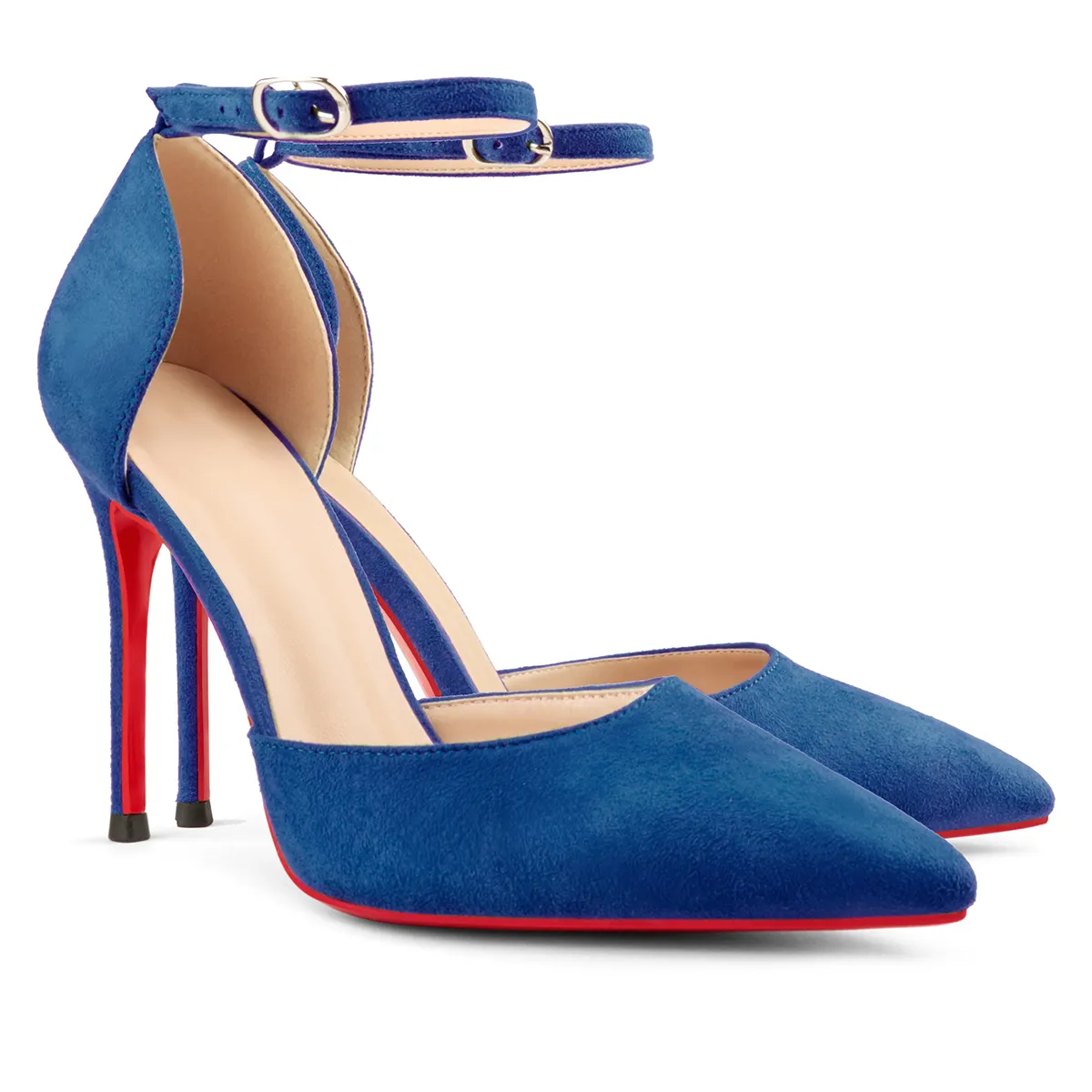 100mm Women&rsquo;s High Heels Ankle Strap Pointed Toe Suede Pumps Wedding Party  Sandals-vocosishoes