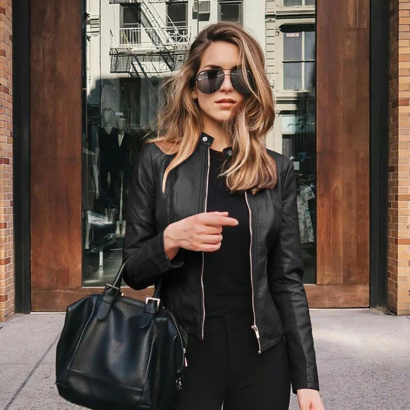 Jacket Woman Biker Casual PU Leather Outwear Coat Female Jacket Autumn Leather Jacket Women Slim Soft Moto Jacket Oversize 5XL