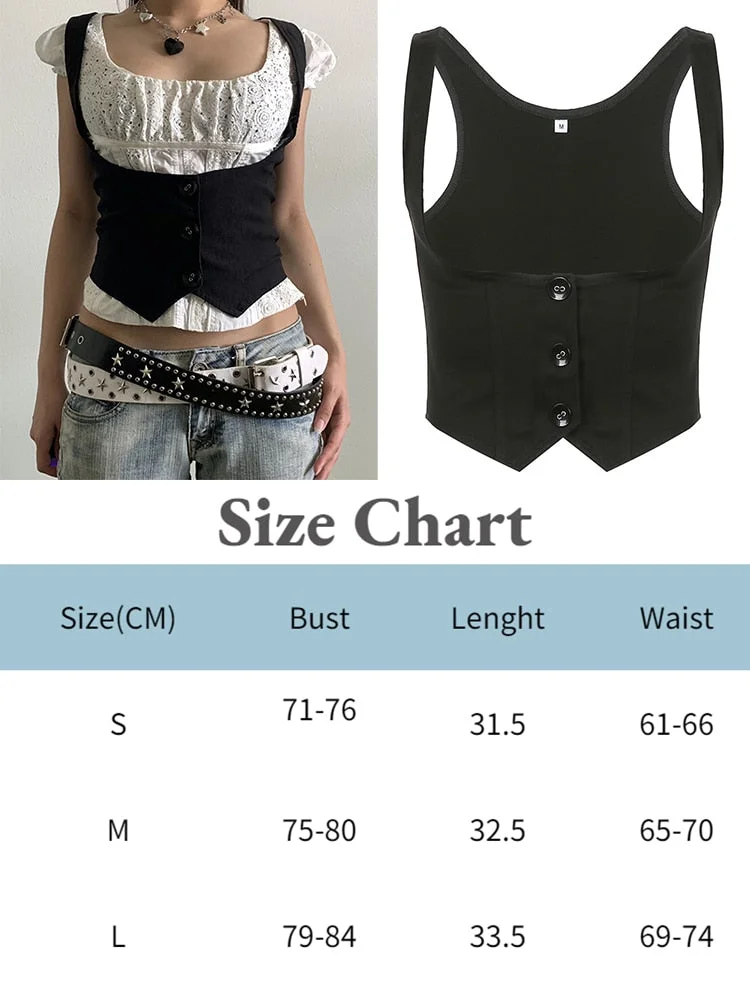 Jacuqeline Y2K Clothes Ruffle Tank Tops Women Button Racerback Fairy Grunge Vest Vintage Crop Tops Harajuku Gothic Preppy Corset