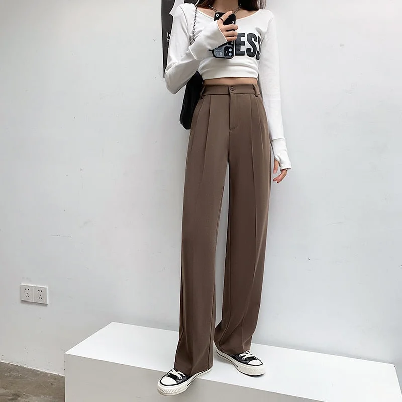 Graduation Gifts  Autumn High Waist Sag Straight Pants Women Solid Office Ladies Wide Leg Pants Female Loose Add  Long Trousers Mujer Pantalones