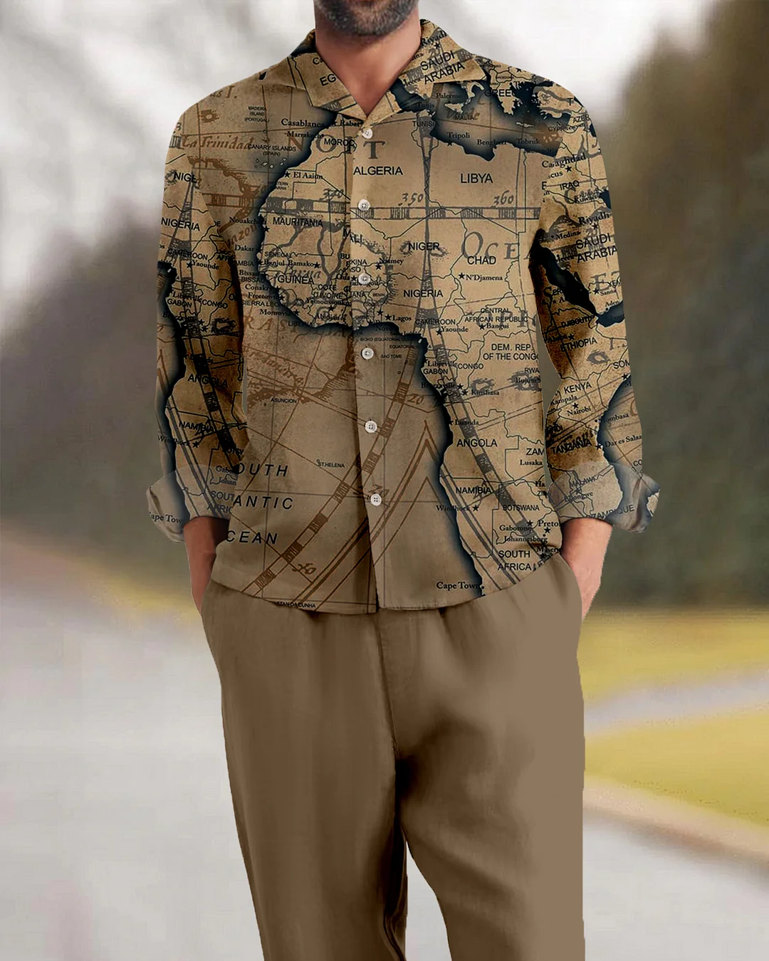 Suitmens Men's Nostalgic Nautical Map Long Sleeve Suit-0006