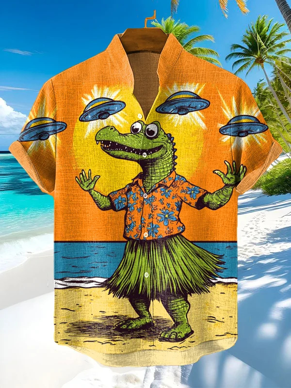Men's UFO Leisure Crocodile Vacation Art Print Shirt
