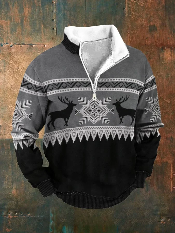 Men's Vintage Deer Print Casual Sweatshirt