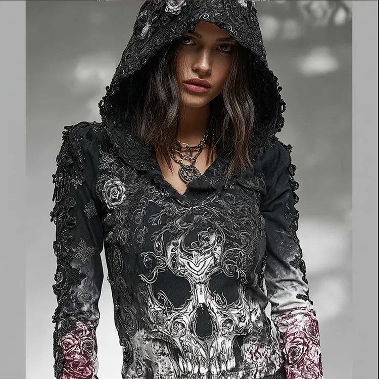 Halloween-themed Gothic-style Women's Hooded Sweatshirt