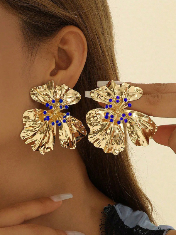 Flower Shape Drop Earrings ROYAL BLUE-One_size