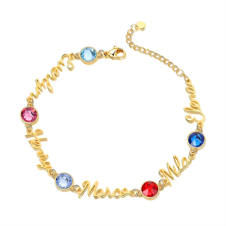 Personalized Name Bracelets Custom 5 Birthstones Gift For Her