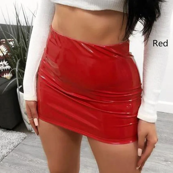Women Sexy Pu Leather Mini Skirt Summer High Waist Solid Color Short Skirt Sexy Night Club Skirt
