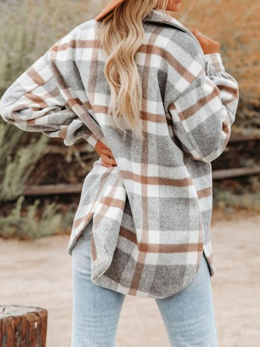 Women's Long Sleeve V-neck Plaid Graphic Printed Coats