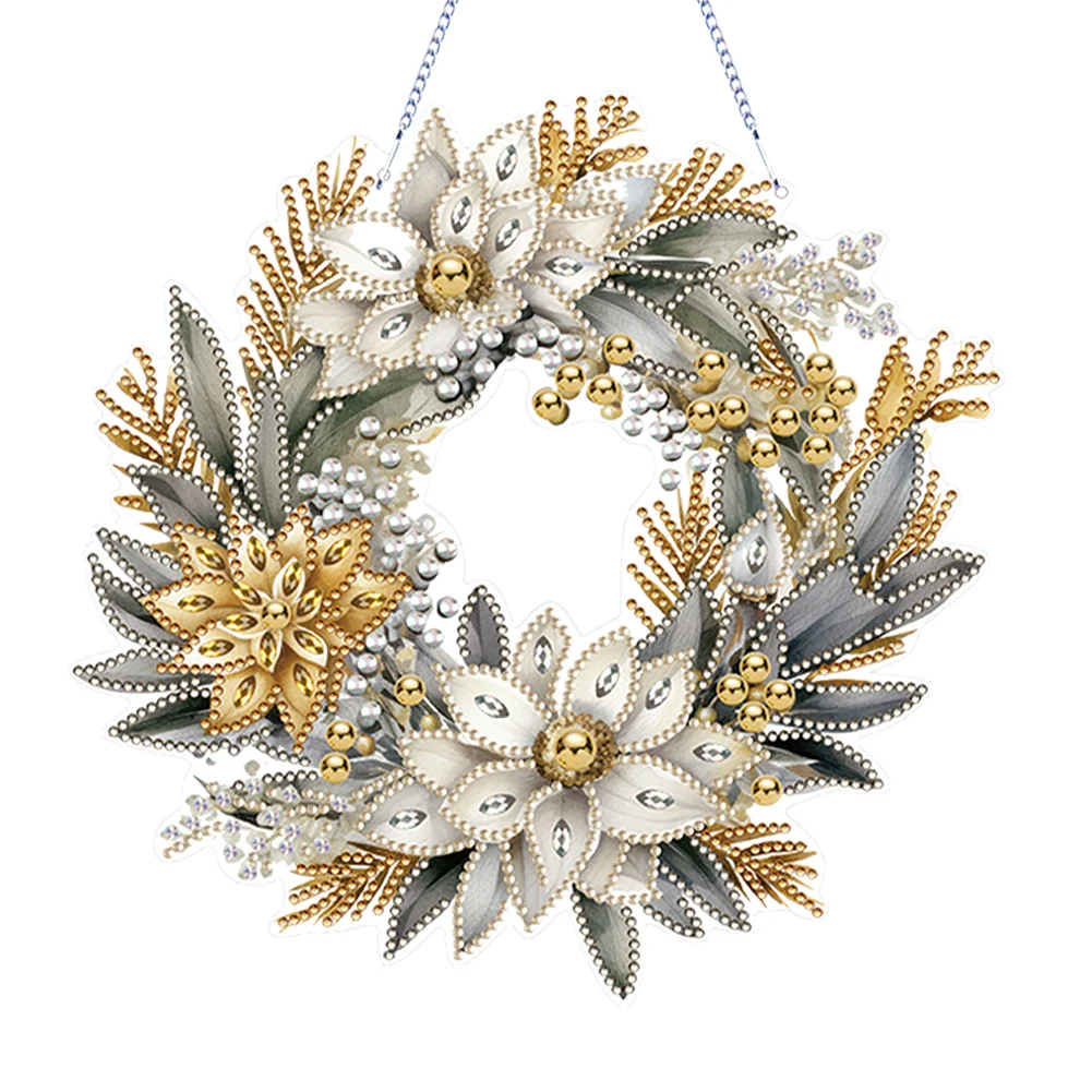 DIY Christmas Flower Wreath Acrylic Special Shaped Diamond Painting Wall Decor Wreath