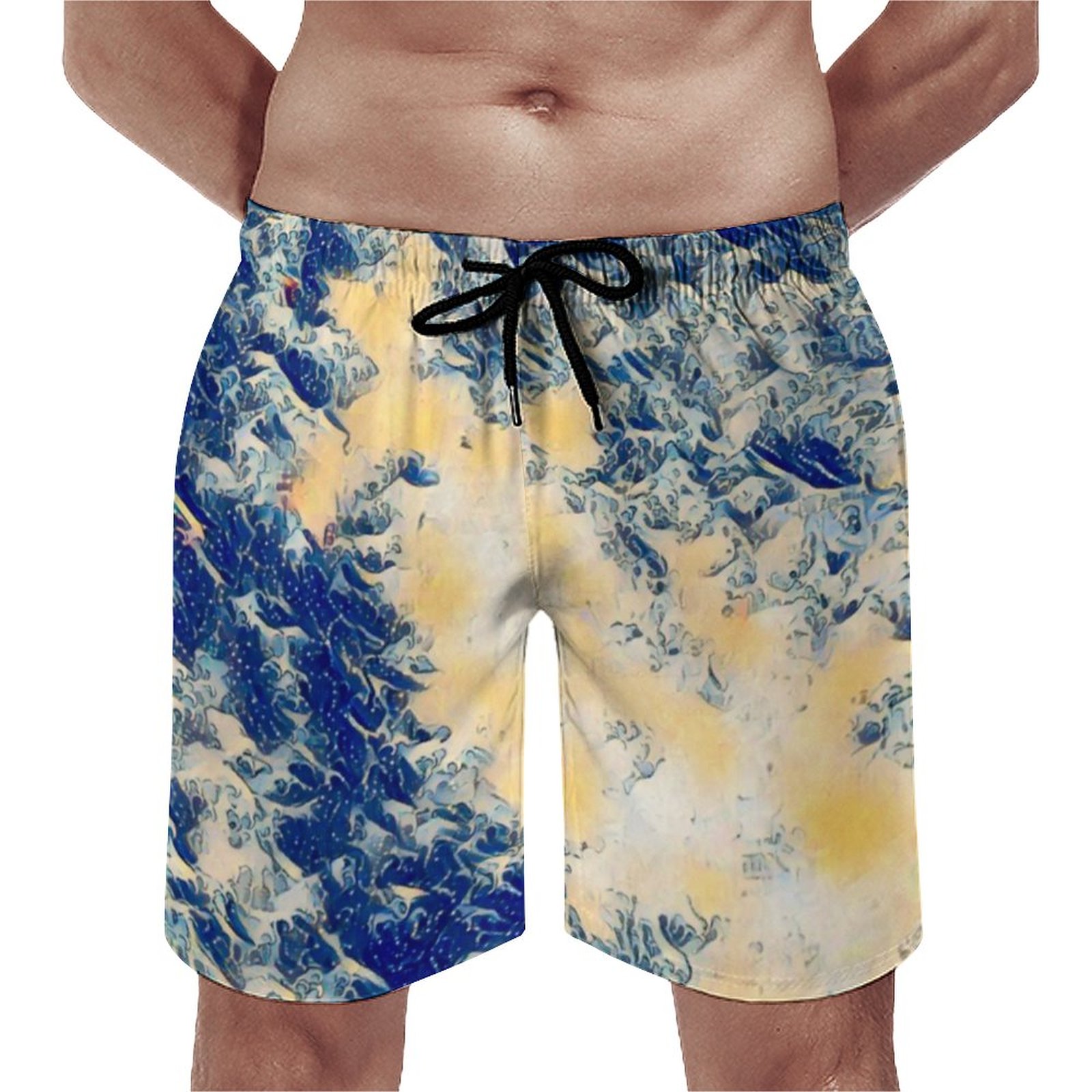 The Great Wave Of Kanagawa Style Elegant Men's Swim Trunks Summer Board Shorts Quick Dry Beach Short with Pockets