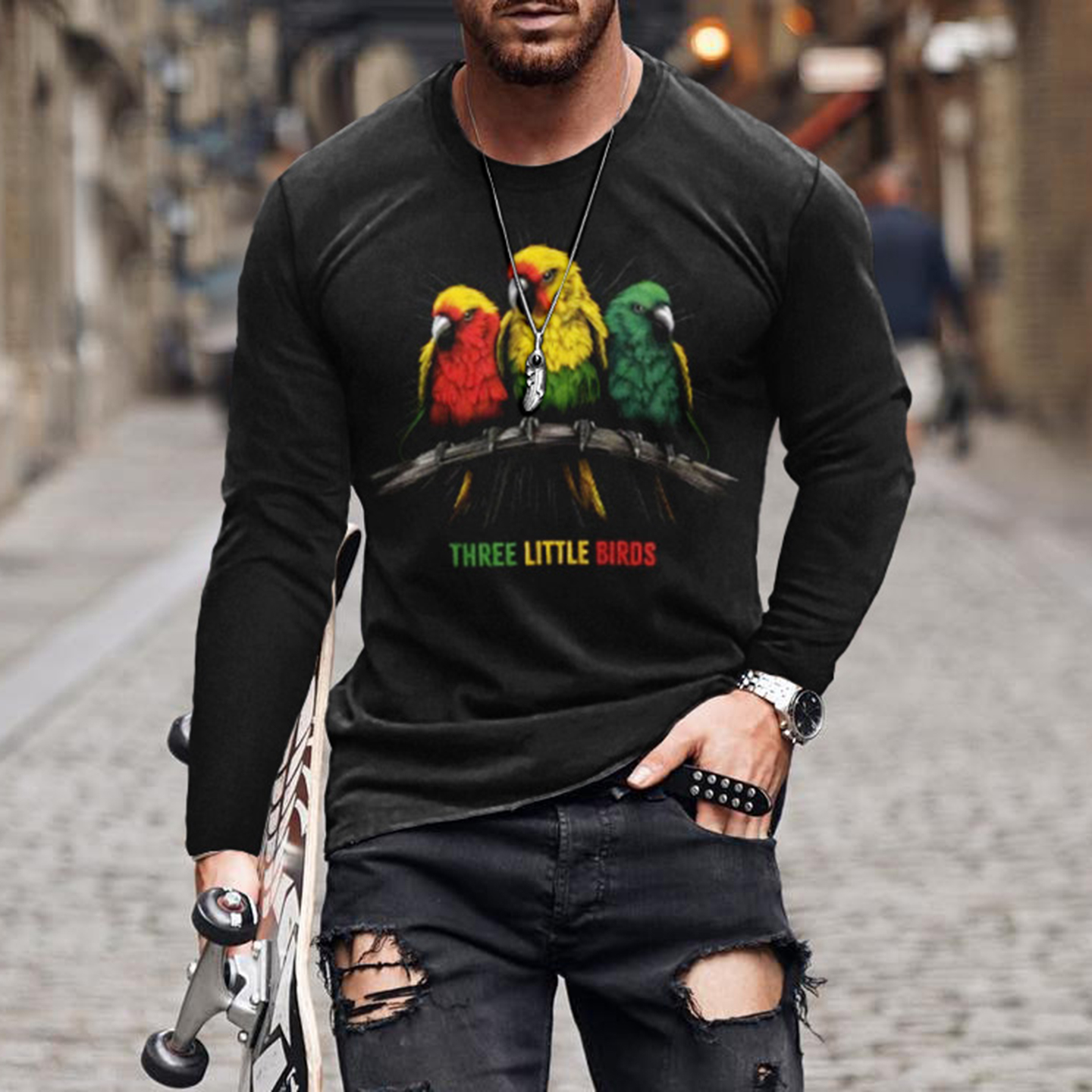 Men's Reggae Pattern Casual Long Sleeved T-Shirt wearshes