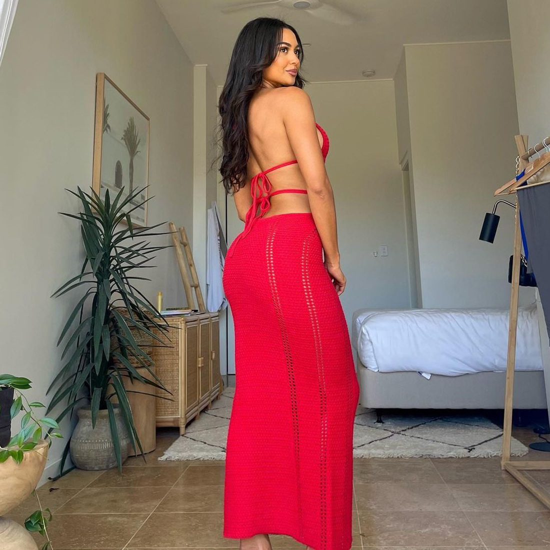 Ootddress Female Knit Lace-Up Maxi dress Backless Slim Fashion Beach Outfits Y2k Dress Hollow Out Bandage Knitwear Party Women Dress