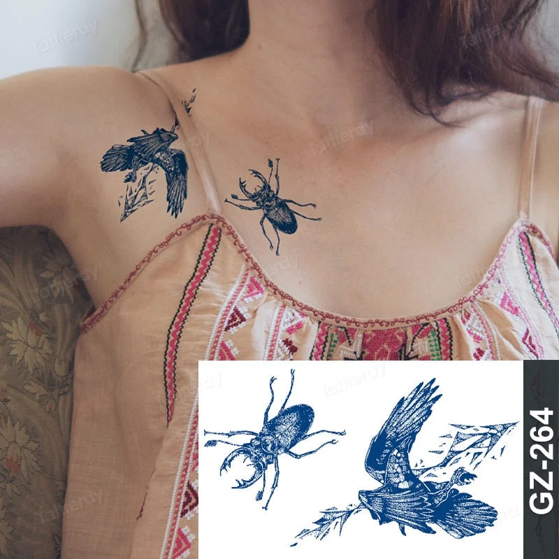 Waterproof Temporary Juice ink Sticker Triangle Star Words Feather Natural Fruit Gel Long lasting Tattoo Art for Men Women Arm