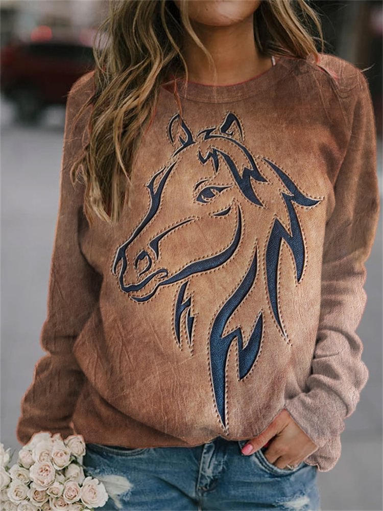 Tiboyz Western Horse Leather Art Graphic Sweatshirt