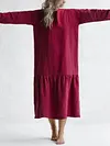Casual Round Neck Long Sleeve Solid Color Cotton Linen Dress
