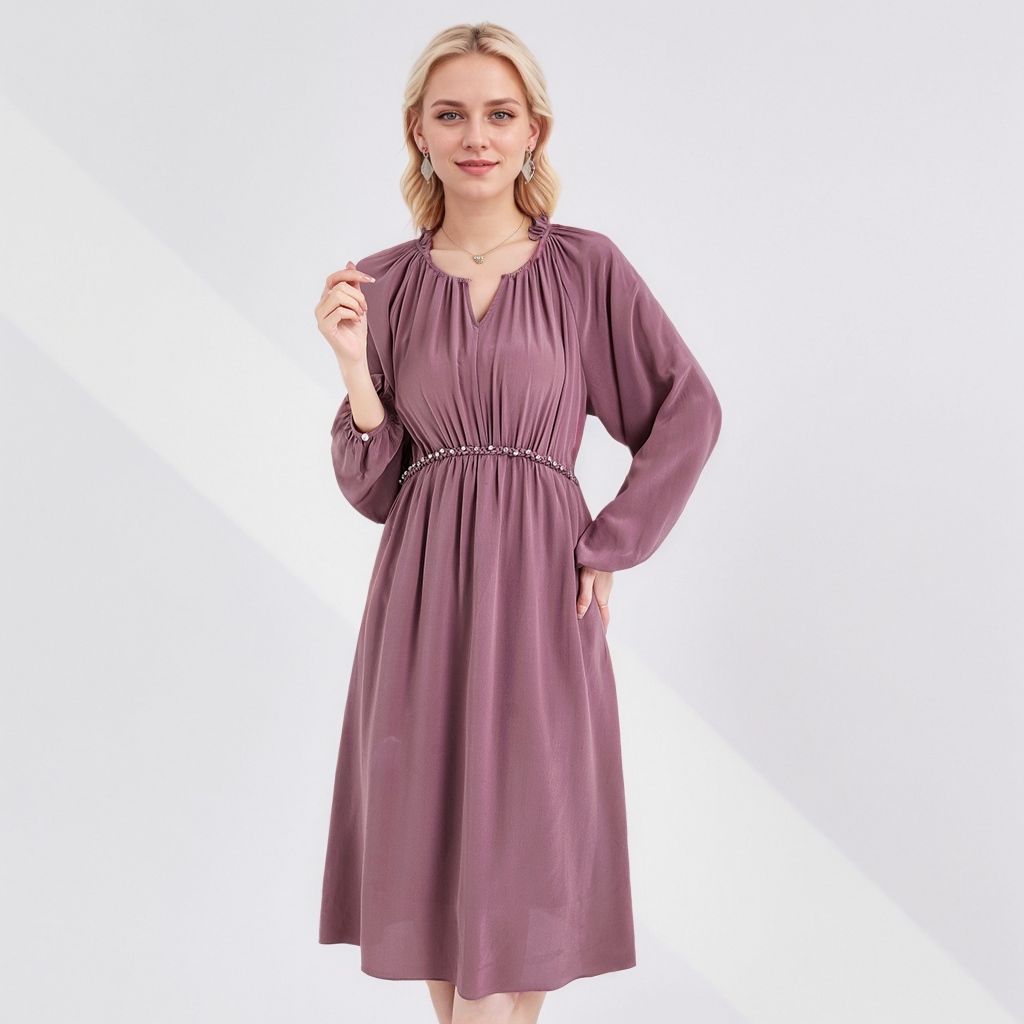 Purple Silk Shirt Dress With Long Sleeves Office Style  REAL SILK LIFE