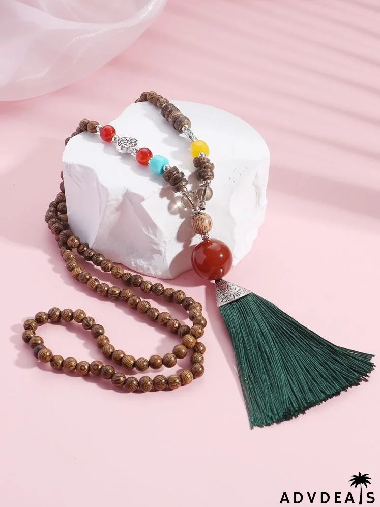 Tassel Pendant Beaded Necklace