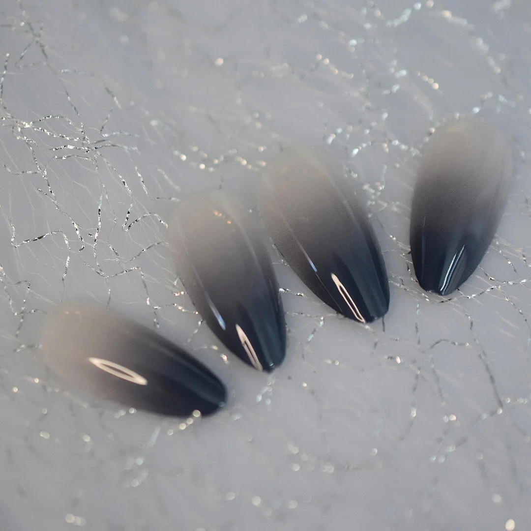 Pre-designs Oct. New Press On Nail Acrylic Fingernail Tips Blue Fadeing Nail Almond Medium False Nails Reusable Nails Putty-Nail Inspo