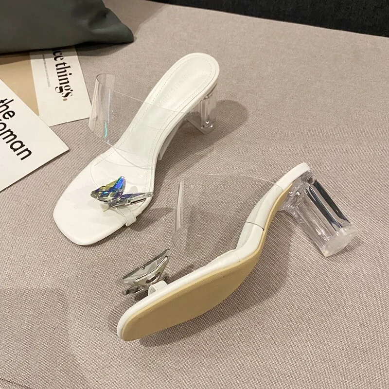 Qengg Sandals Crystal High Heels Shoes Woman Pumps Platform Design Dress Office Lady Clear Slippers Shoes For Women 2022