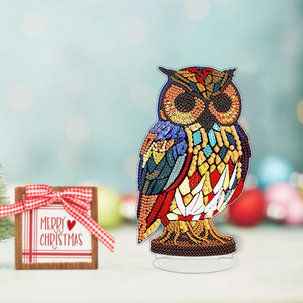 DIY Owl Acrylic Single-Sided Diamond Painting Desktop Decoration with Light for Office Desktop Decor