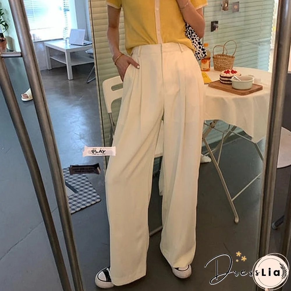 Summer Loose Casual Long Women Fashion Thin High Waist Pants Black Simple Wide-Leg Pants Trousers Korean