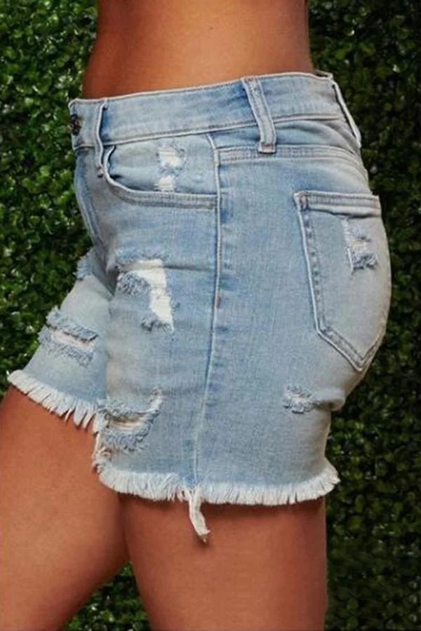 On-trend Fringed Ripped Denim Shorts(3 Colors)