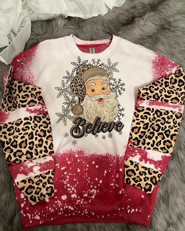 Believe Santa Claus Christmas Print Sweatshirt