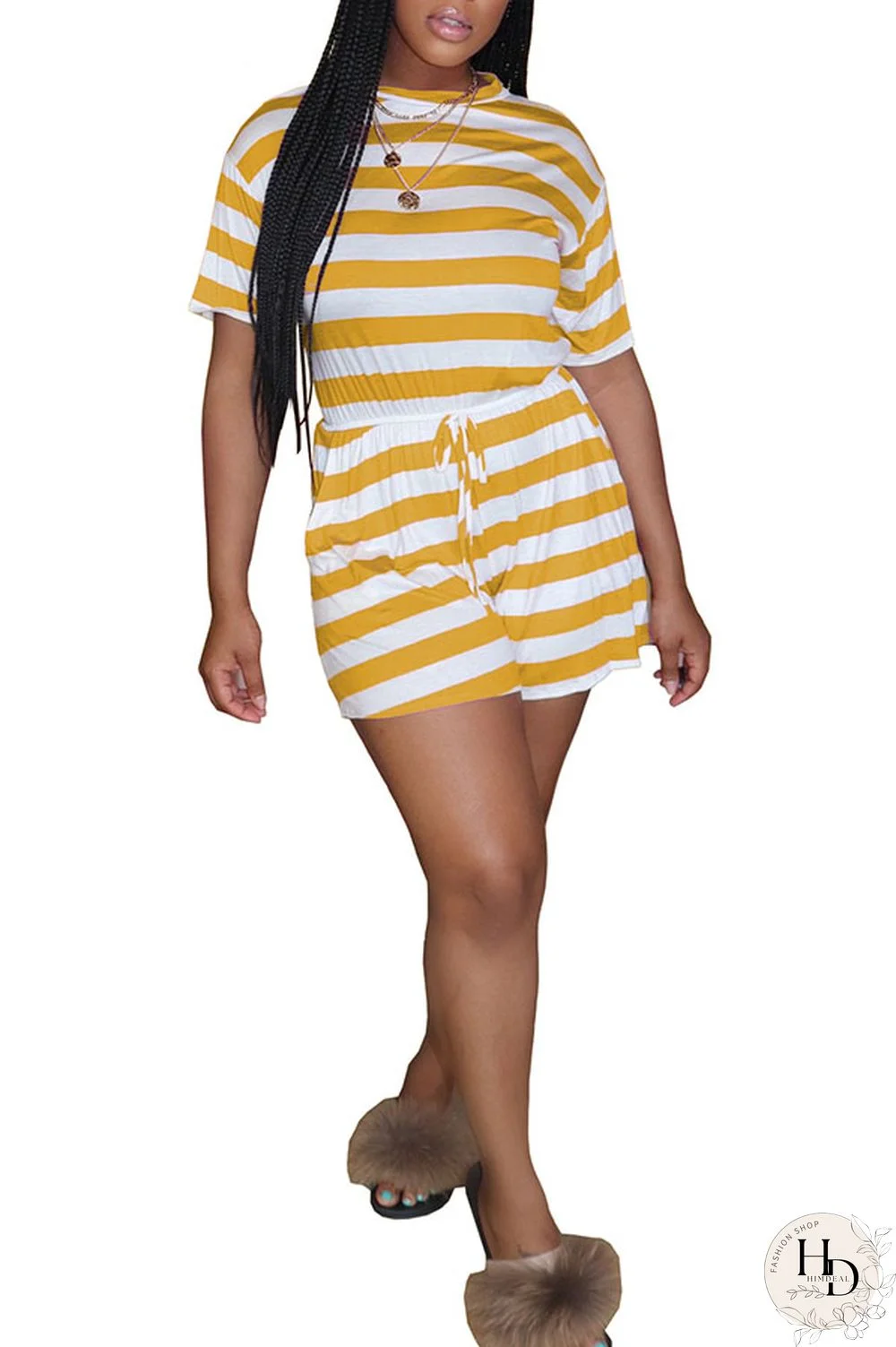 Pink Fashion Casual Striped Polyester Short Sleeve O Neck Jumpsuits