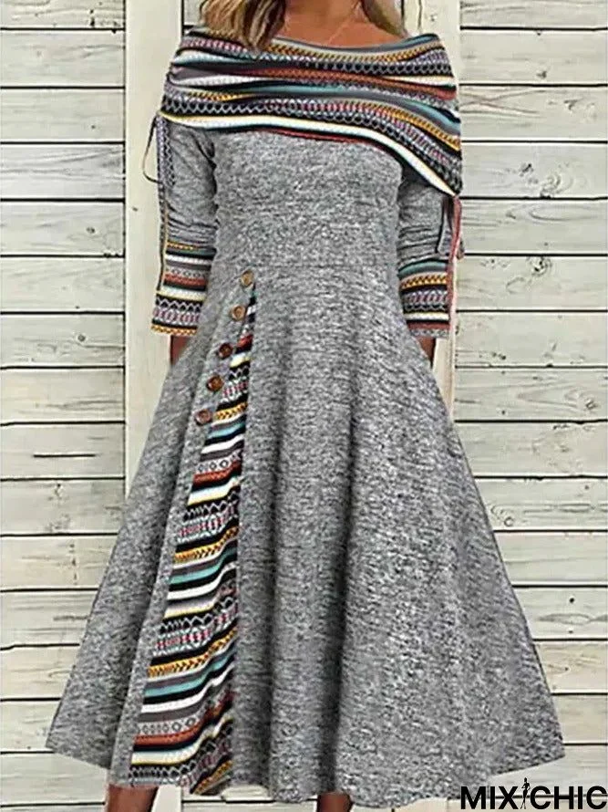 Ethnic Casual Long sleeve Loose Dresse