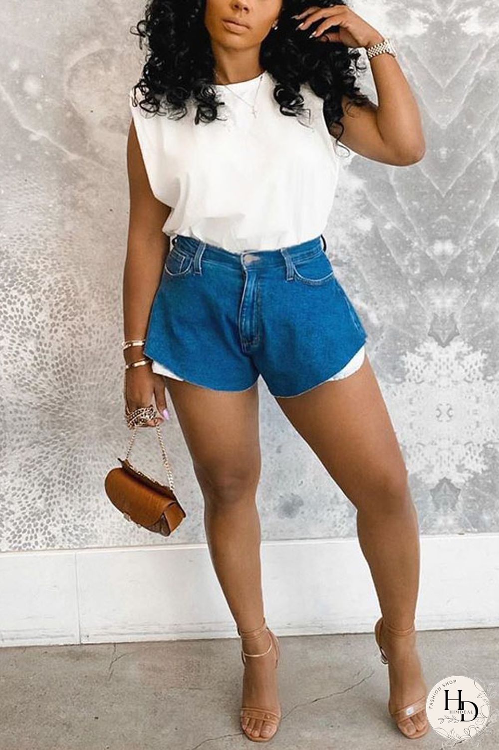 Black Blue Light Blue Denim Zipper Fly Mid Solid Boot Cut shorts Bottoms