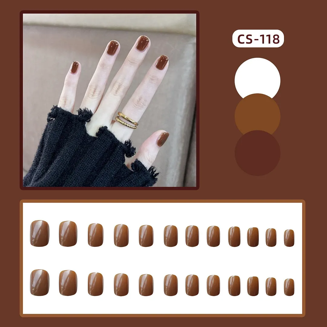 Girls Candy Pink Color False Nails Women Nature Nude Jelly Fake Nail Short Round Head Full Cover Nail Art Tips With Glue 24pcs-Nail Inspo