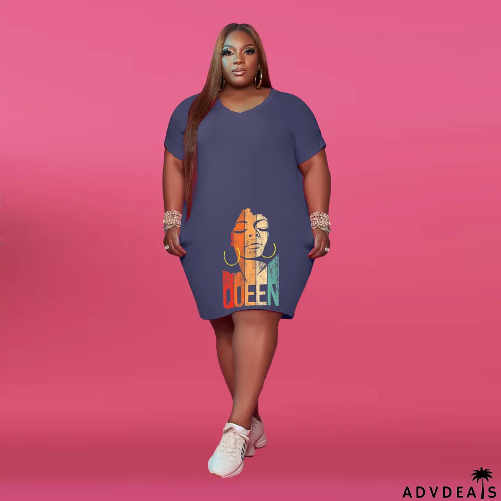 Women'S V Neck Solid Plus Size Women'S Fashion Casual Dress