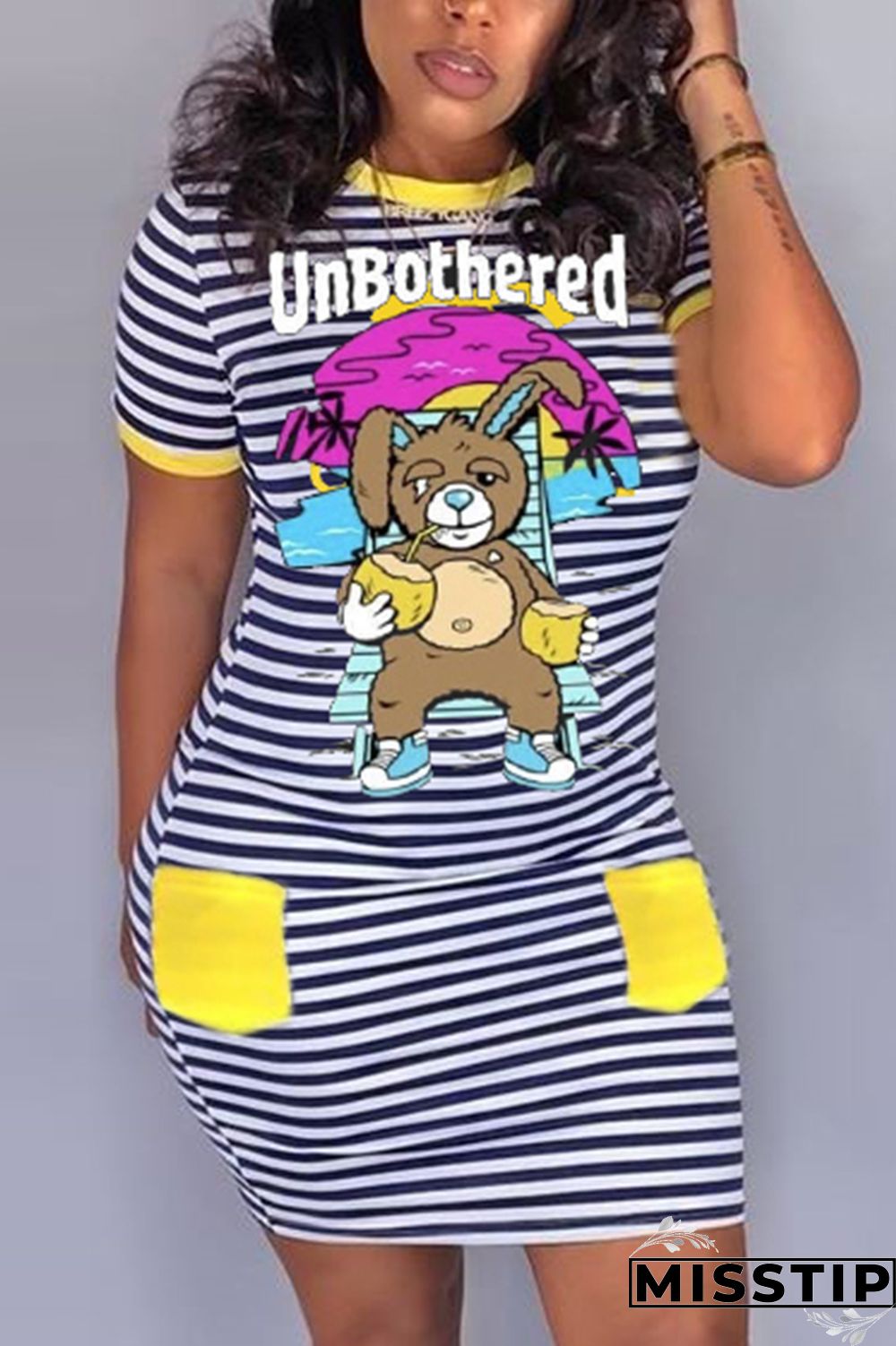 Fluorescent green Fashion Casual Printed Short Sleeve Dress