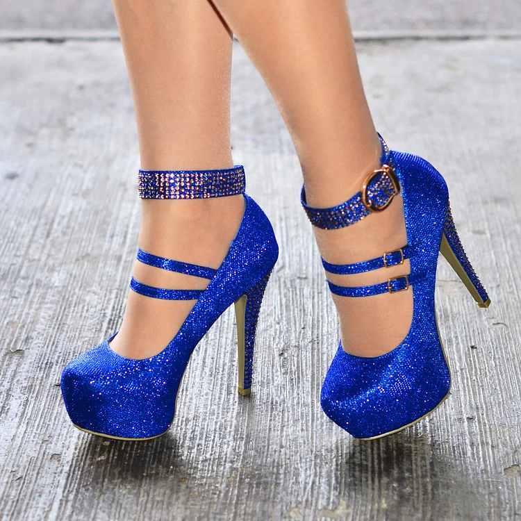 blue sparkly high heels