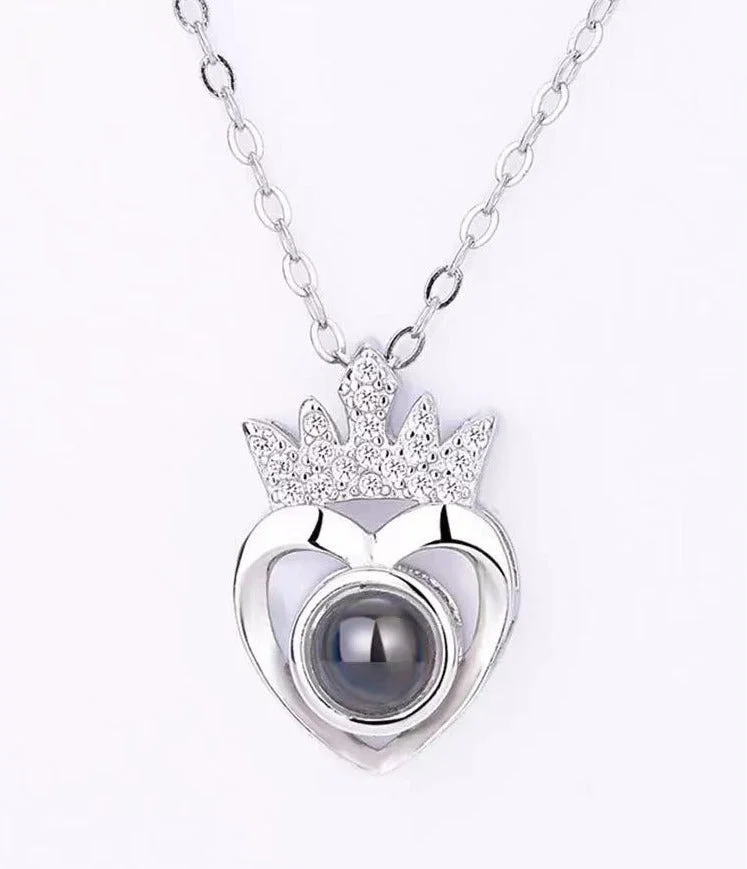 Buzzdaisy I love you 100 languages Projection Crown Heart Pendant necklace