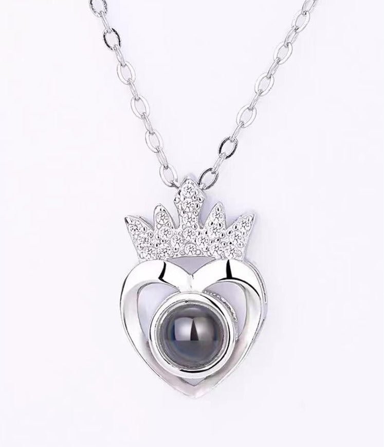Buzzdaisy I love you 100 languages Projection Crown Heart Pendant necklace