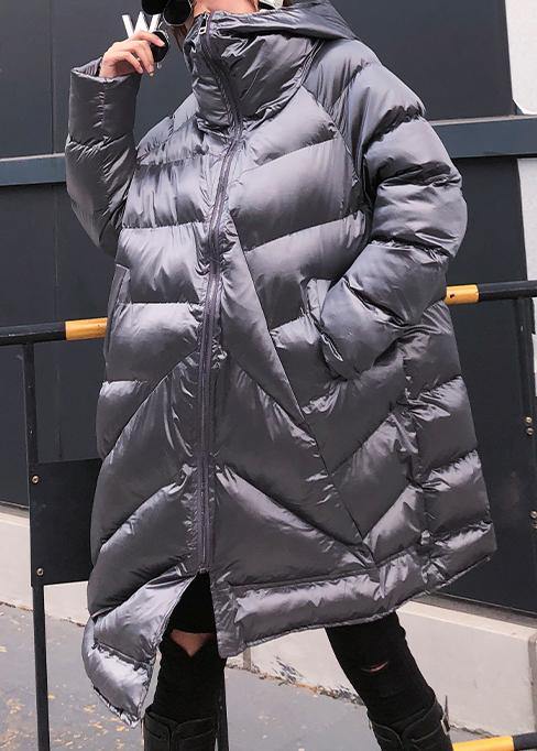 VCSHOES silver gray womens parkas oversized warm winter outwear hooded zippered