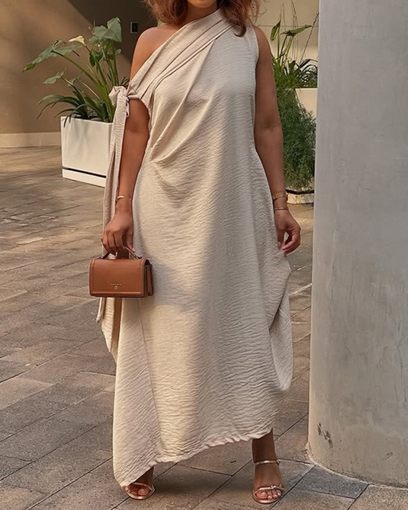 Asymmetric Design Lace Up One Shoulder Loose Maxi Dress
