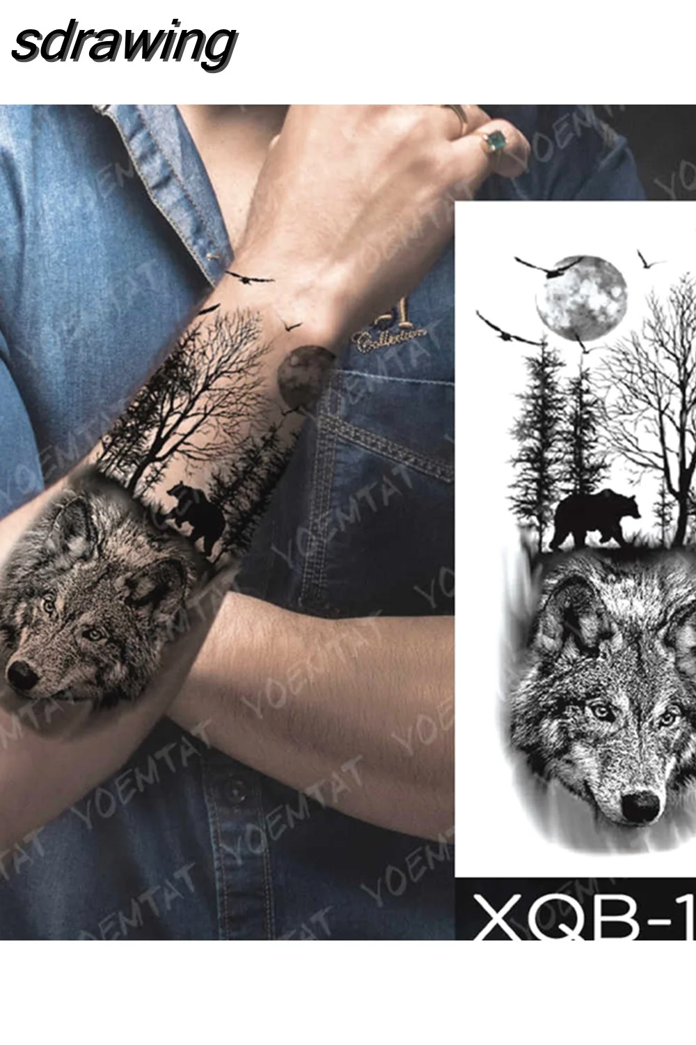 sdrawing Temporary Tattoo Sticker Geometric Tiger Wolf Death Flash Tattoos Leopard Totem Body Art Arm Fake Tatoo Women Men