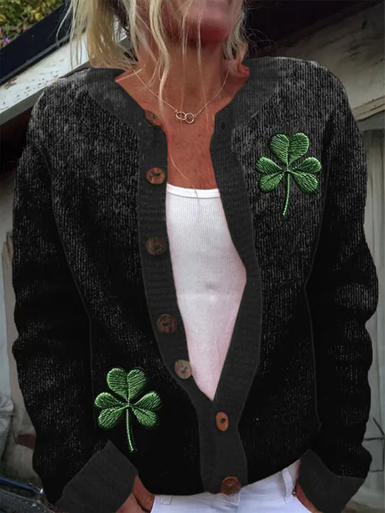 VChics Women's St. Patrick's Day Printed Knit Cardigan
